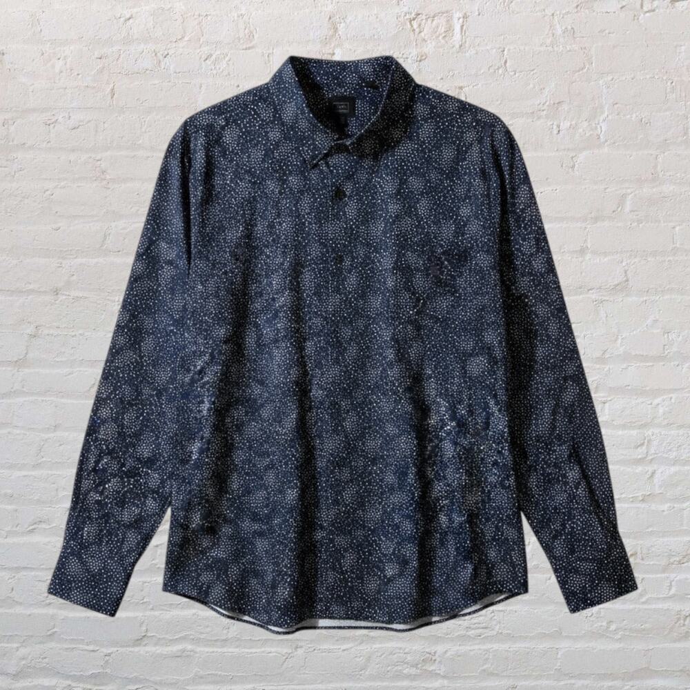 14th & Union New Men’s Geometric Print Long Sleeve Button Up Shirt Top Blue 2XL